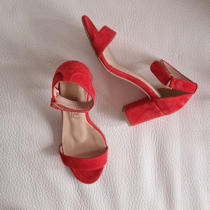 Red suede petite size sandals