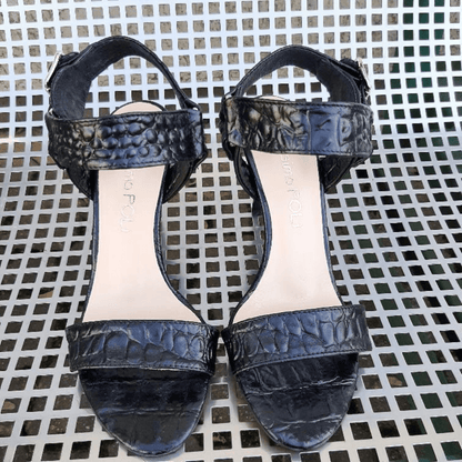 Black leather strap heels