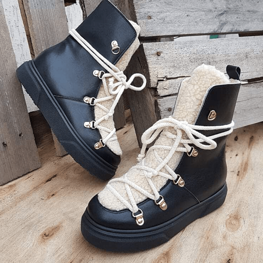 Lace up stomper boots in black leather