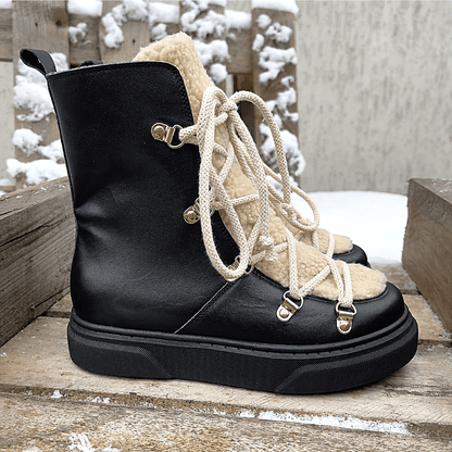  Lace up stomper boots in black leather