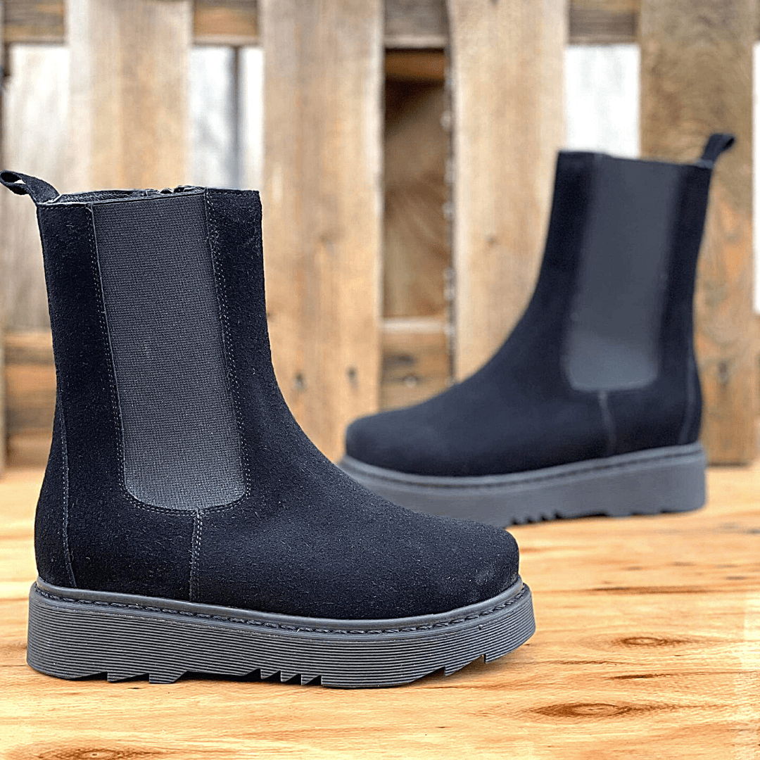 Black suede stomper boots
