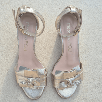 Open toe champagne leather strap sandals
