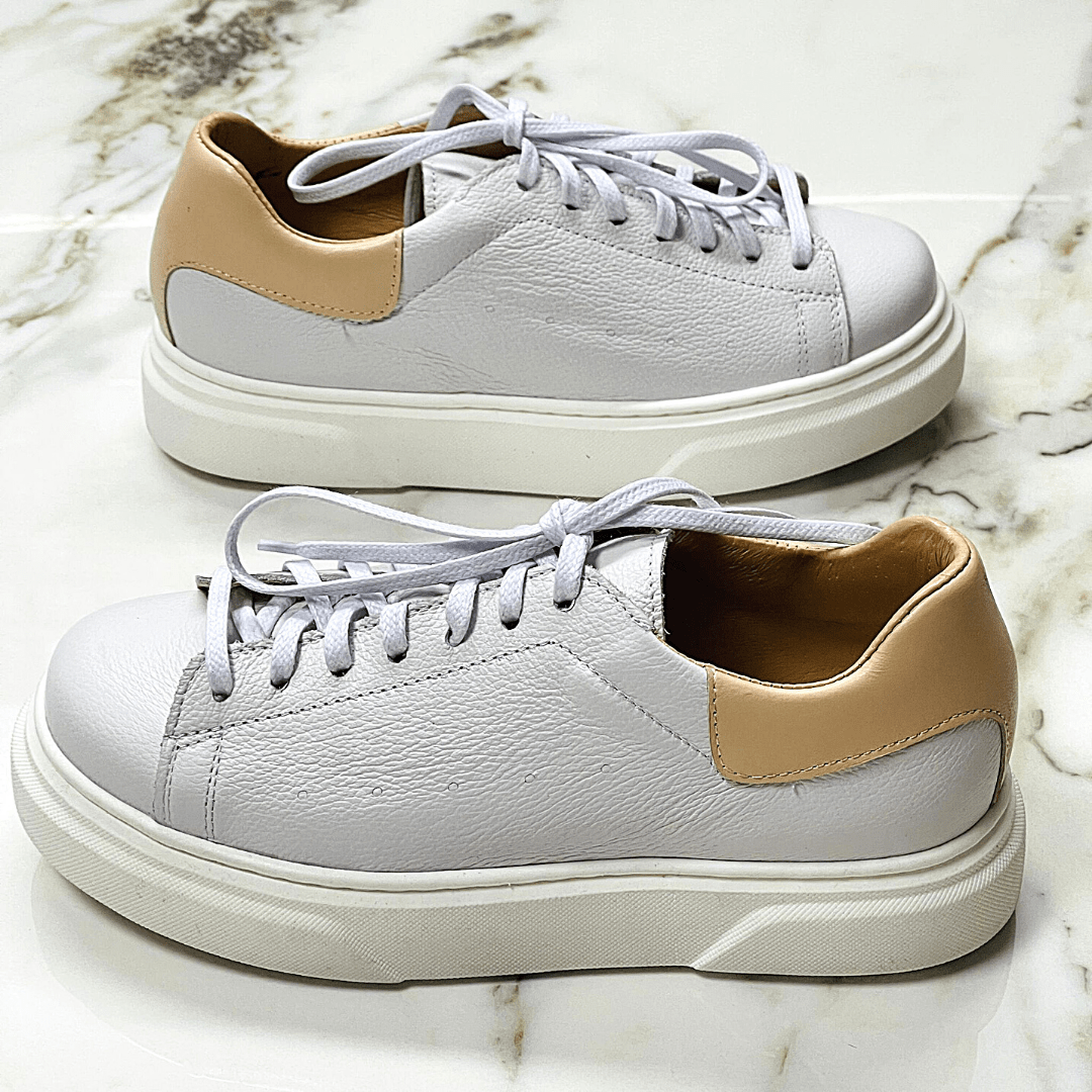 Petite size white and beige leather sneakers