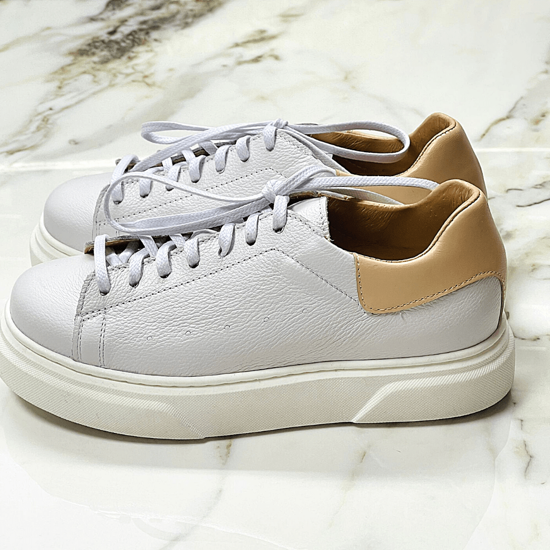 Petite size white and beige leather sneakers