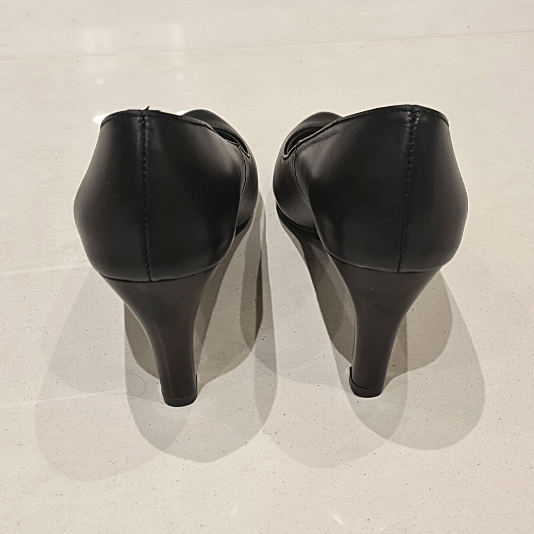 Kitten heel black leather court shoes