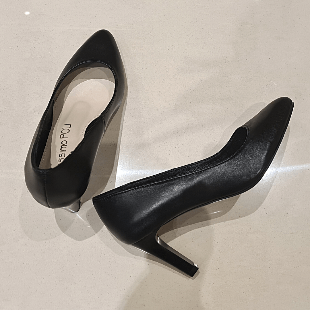 Petite black leather kitten heels