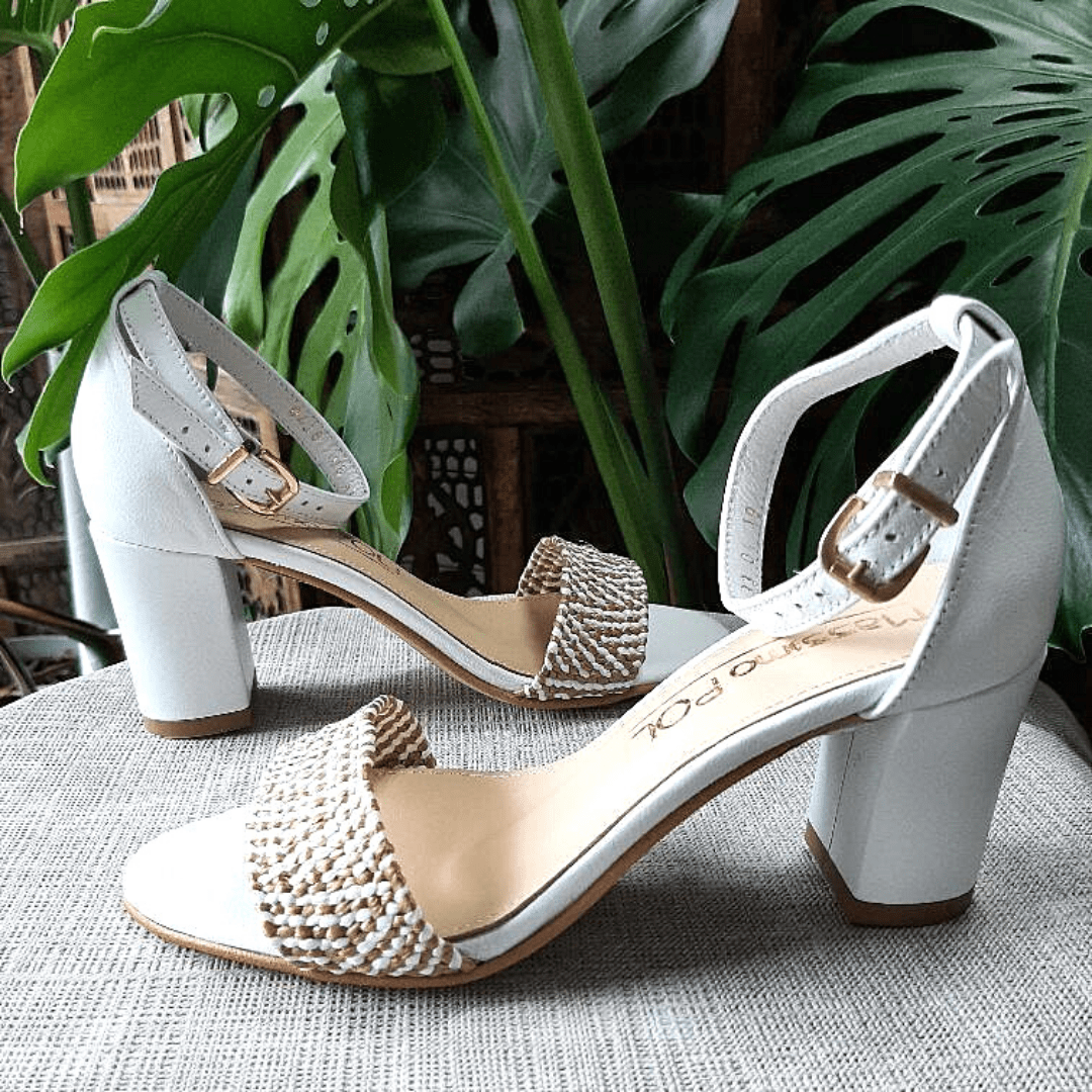 Petite white leather block heel sandals 