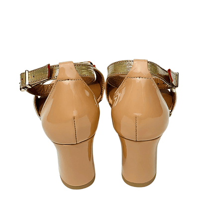 Block heel nude leather sandals