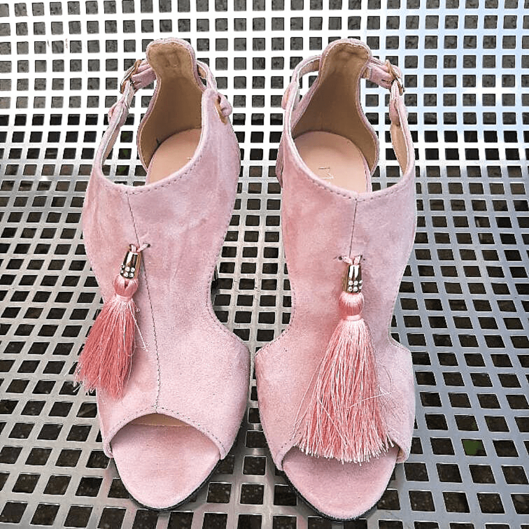 Petite heeled sandals in powder pink suede