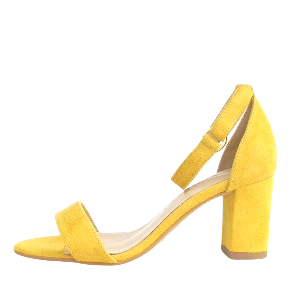 Mid heel summer sandals in yellow suede leather