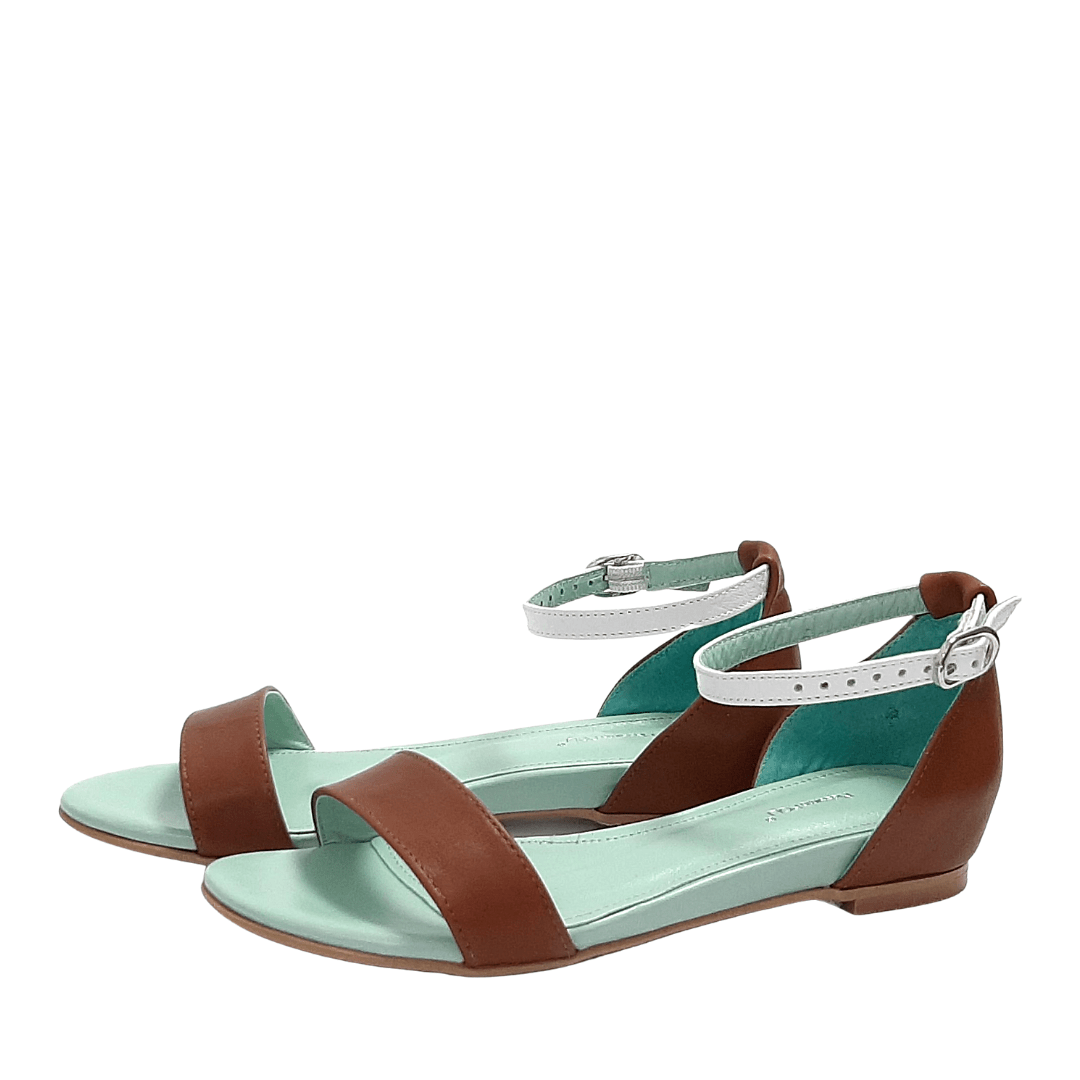 Mint and tan leather flats