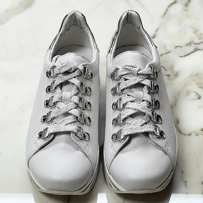 White and silver leather ladies sneakers