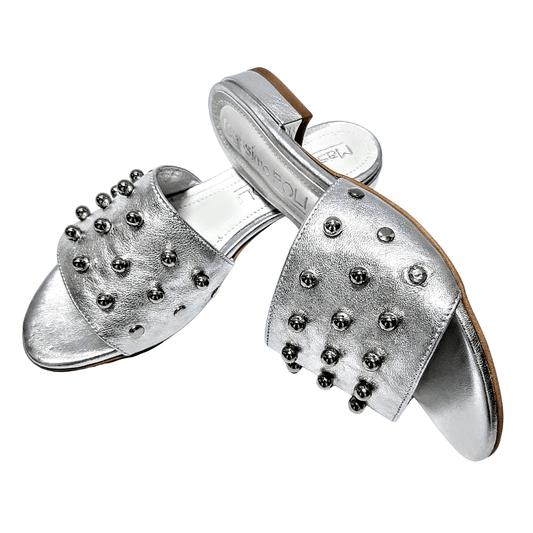 Petite mule sandals in silver leather
