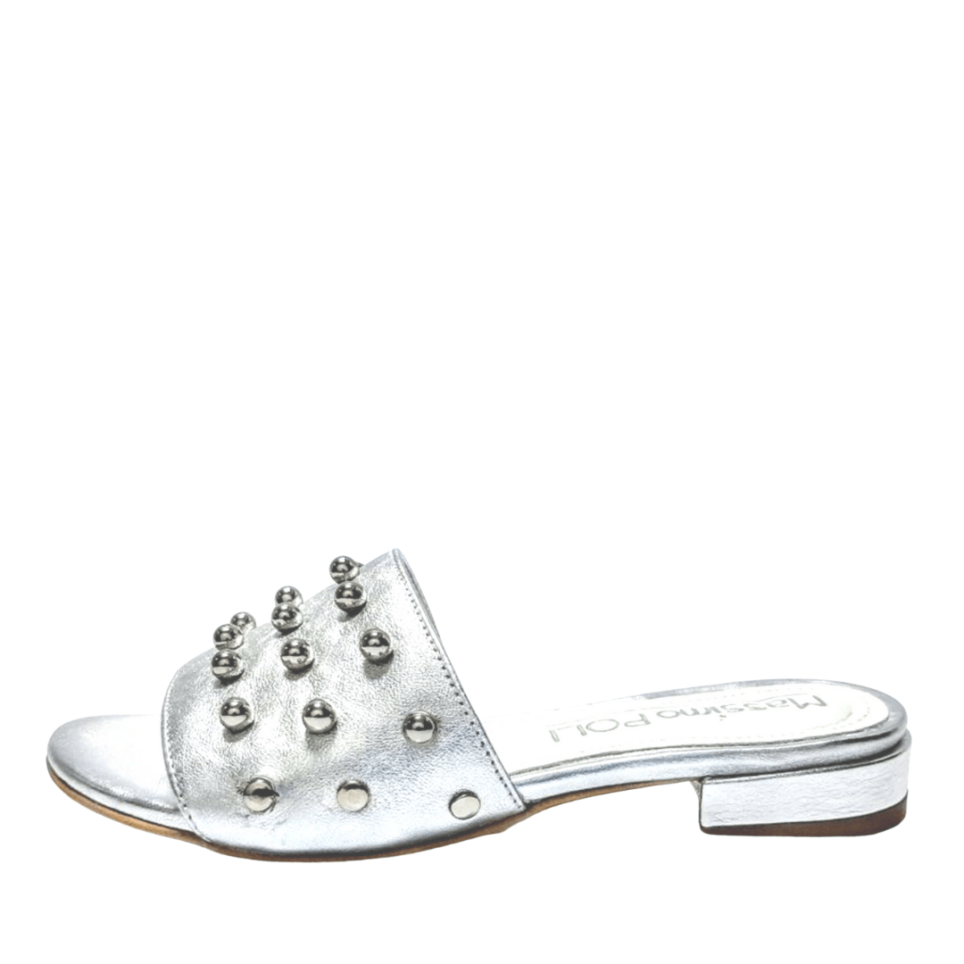 Small size mules in silver leather