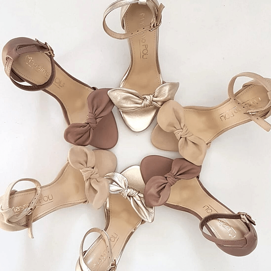 Collection of petite leather sandals in beige, nude and gold leather