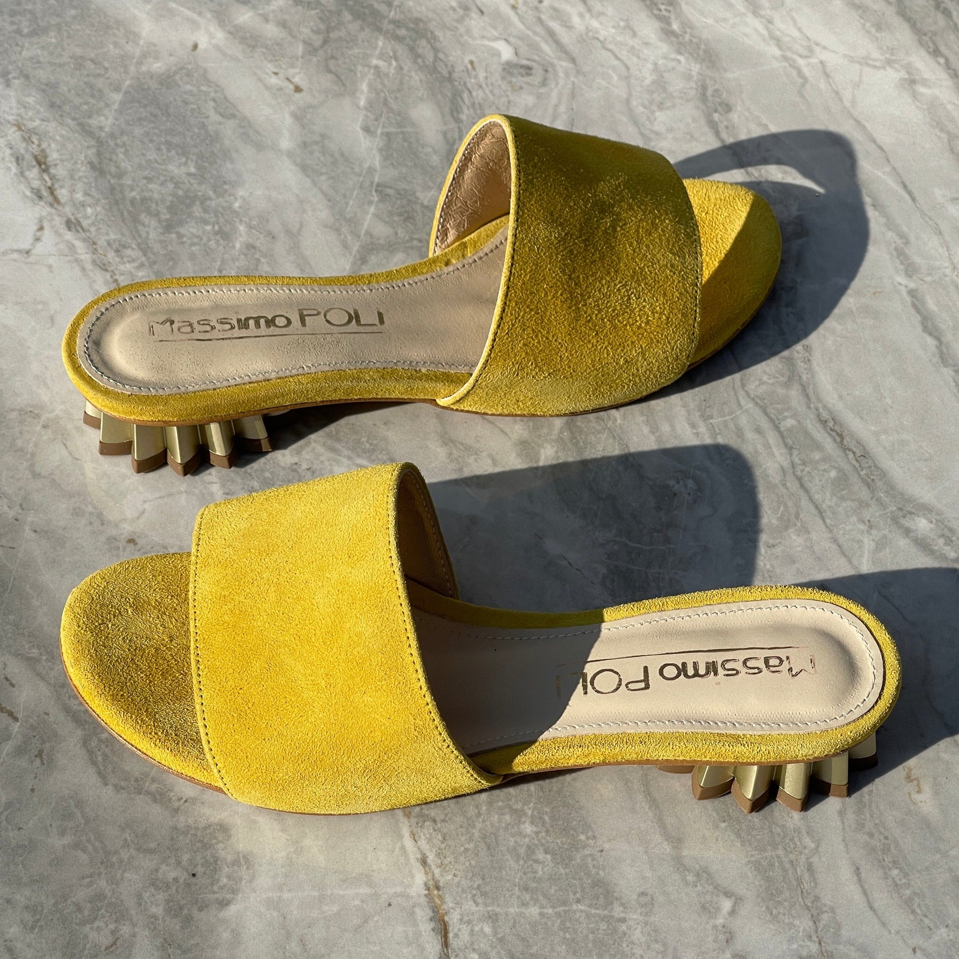 Petite women sandals in yellow suede