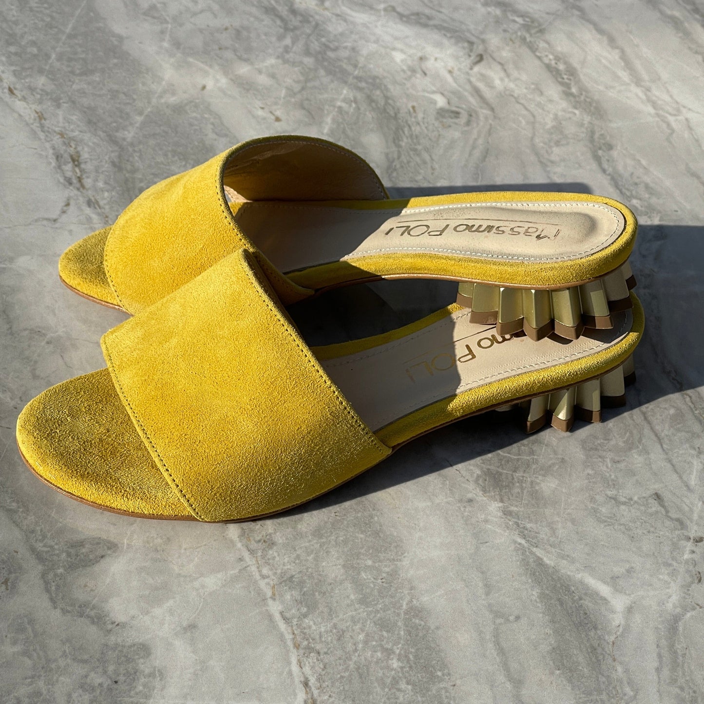 Ladies yellow suede slider shoes