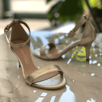 Gold leather ankle strap sandals