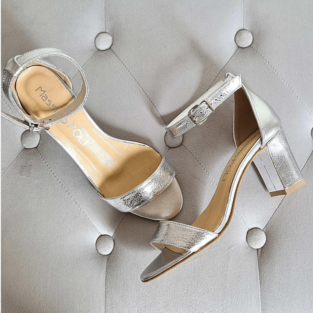 Silver leather wedding sandals