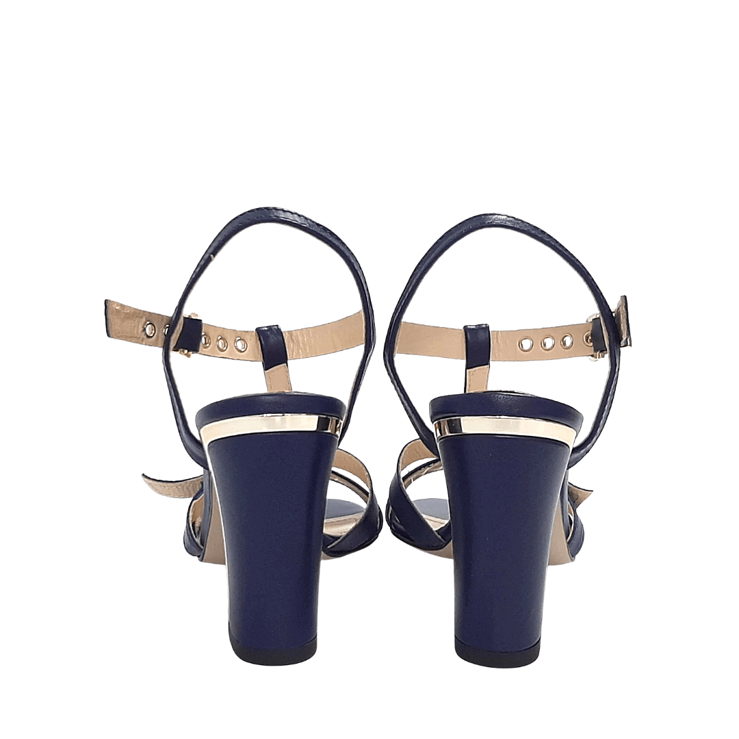 Block heel gladiator style sandals in navy leather