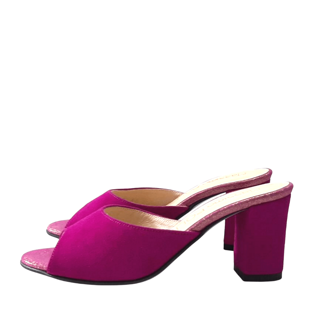 Hot pink leather mules
