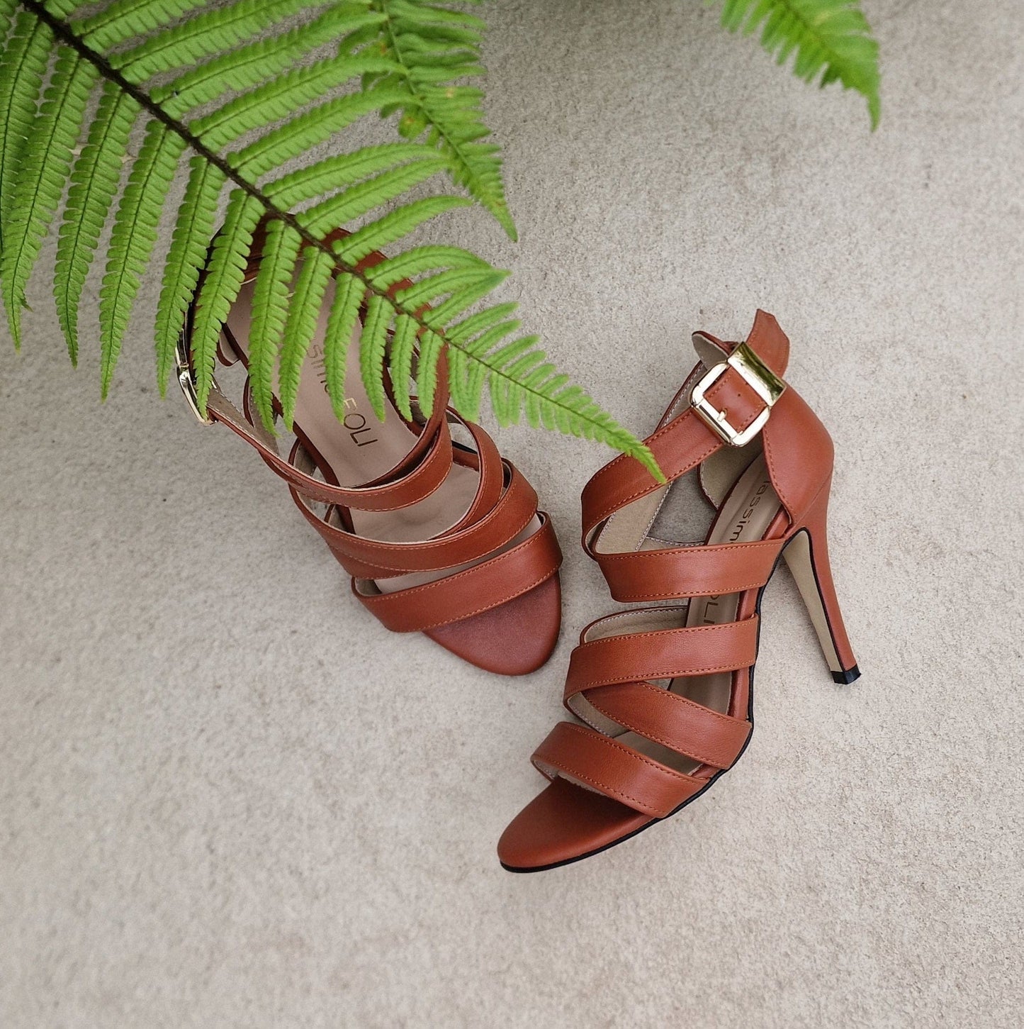 Small size tan leather gladiator heels