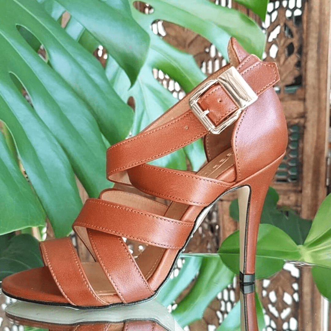 VIRTUE Tan Leather Gladiator Heels