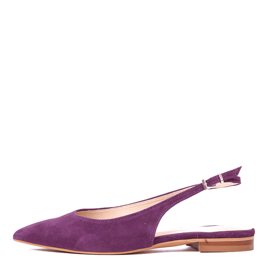 Pointed toe slingback shoes in purple suede leather
