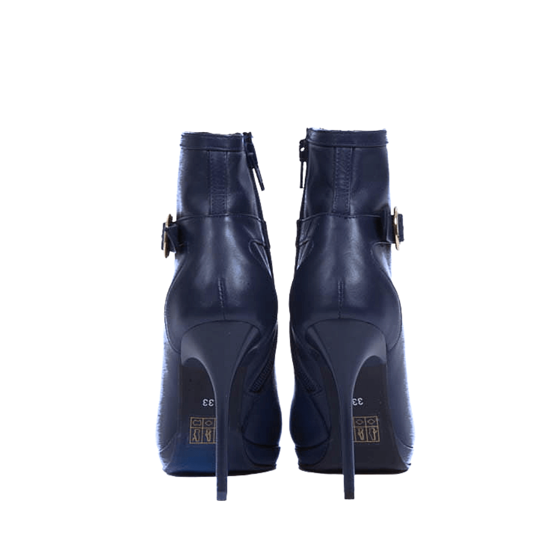 High heels ankle boots in navy leather