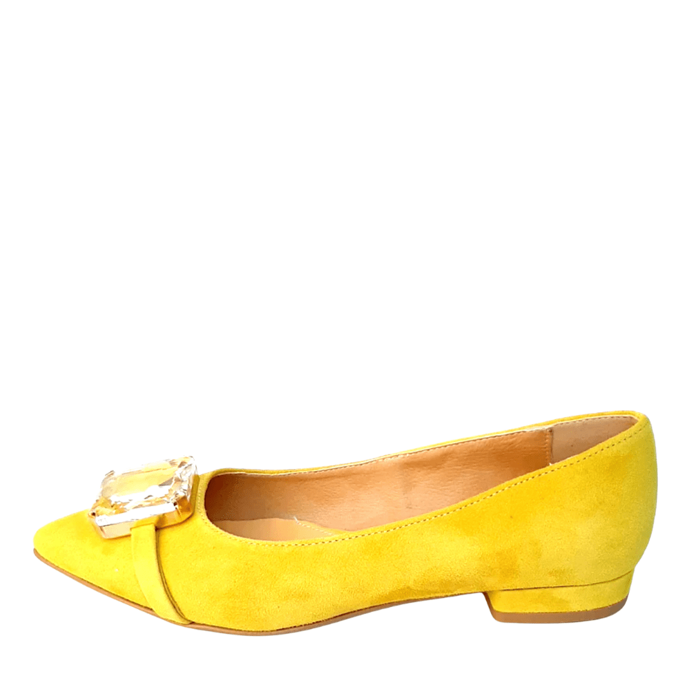 Pointed toe ballerina pumps in yellow suede