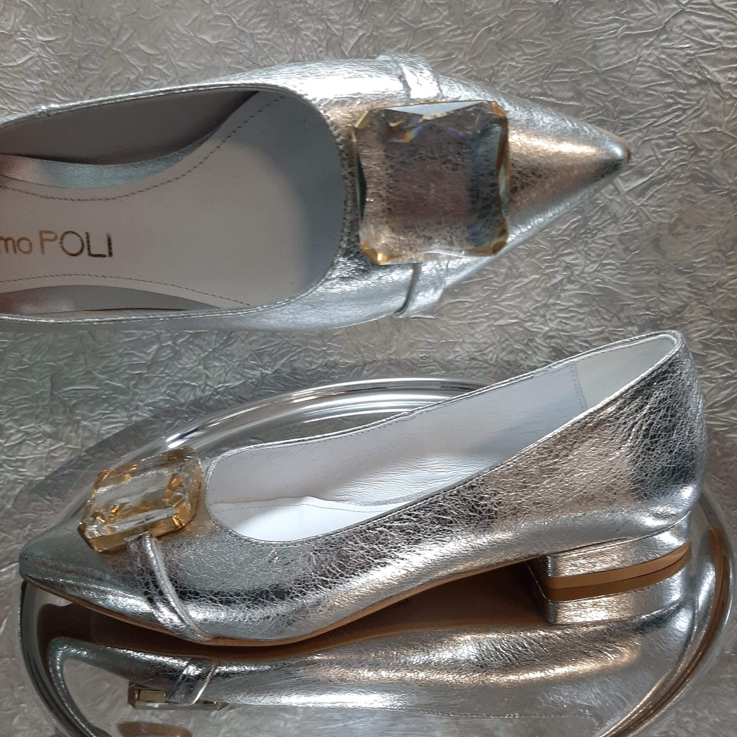 Silver leather ballerina shoes