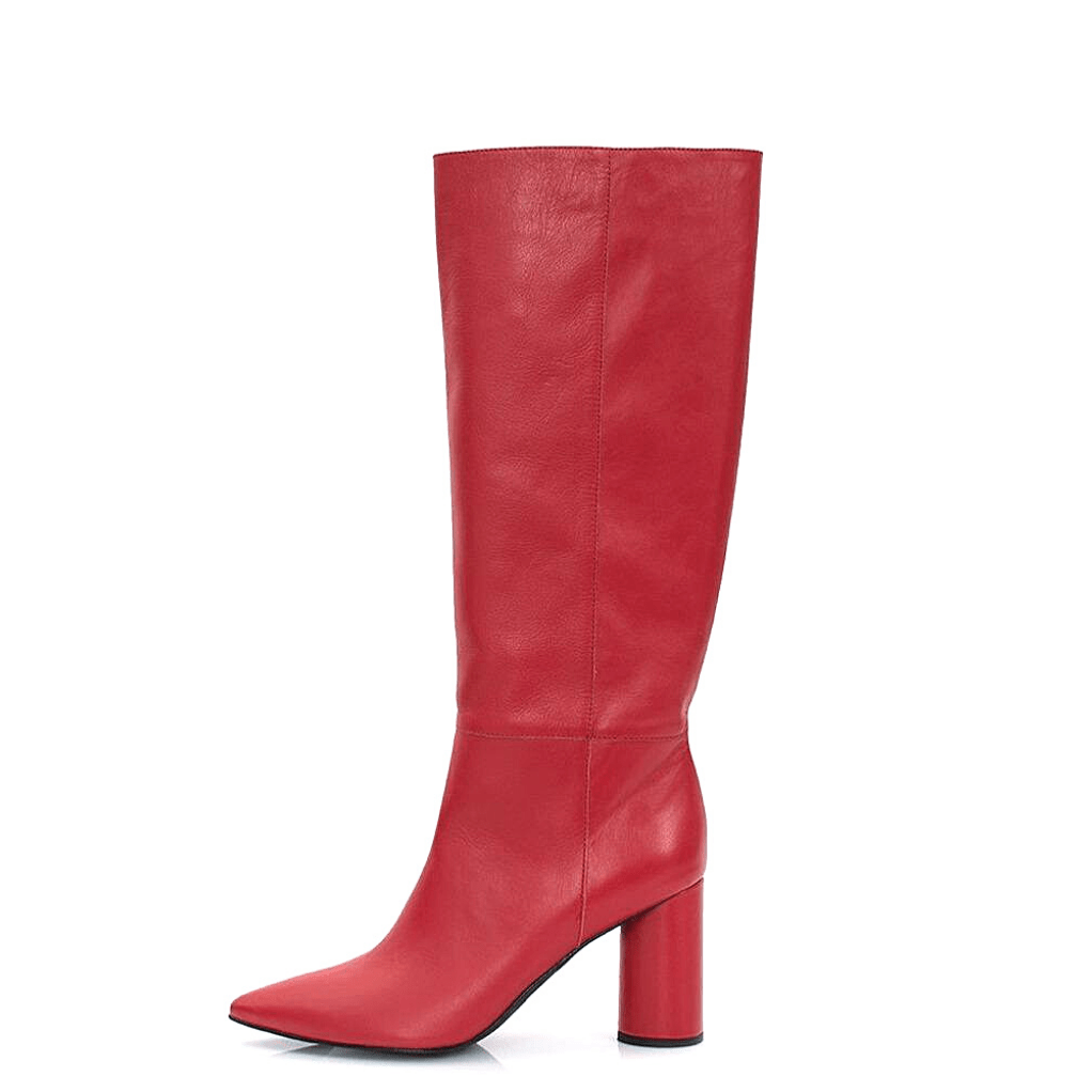 Knee high red leather boots