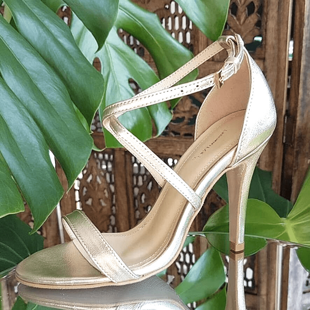 Gold wedding sandals with a high heel