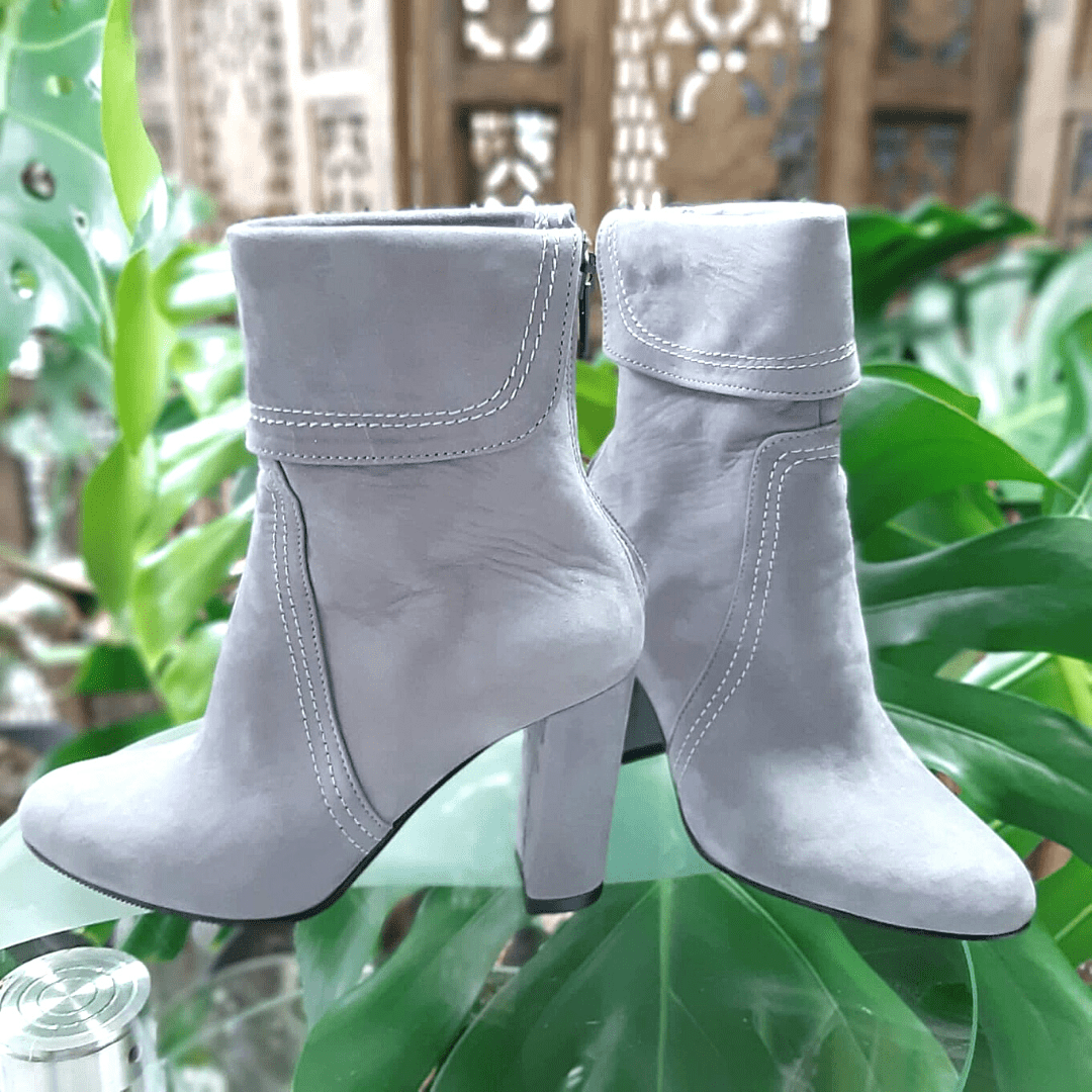 Grey suede 2025 heeled boots