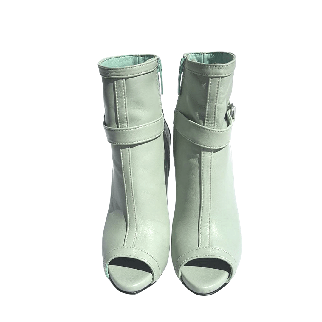 Open toe ankle boots in mint leather