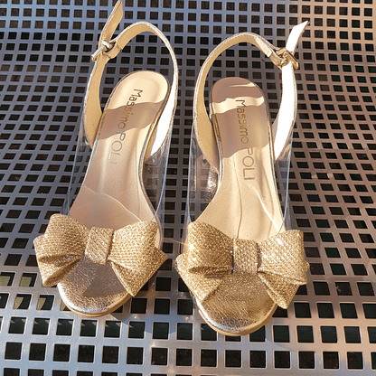 Mid heel gold wedding sandals