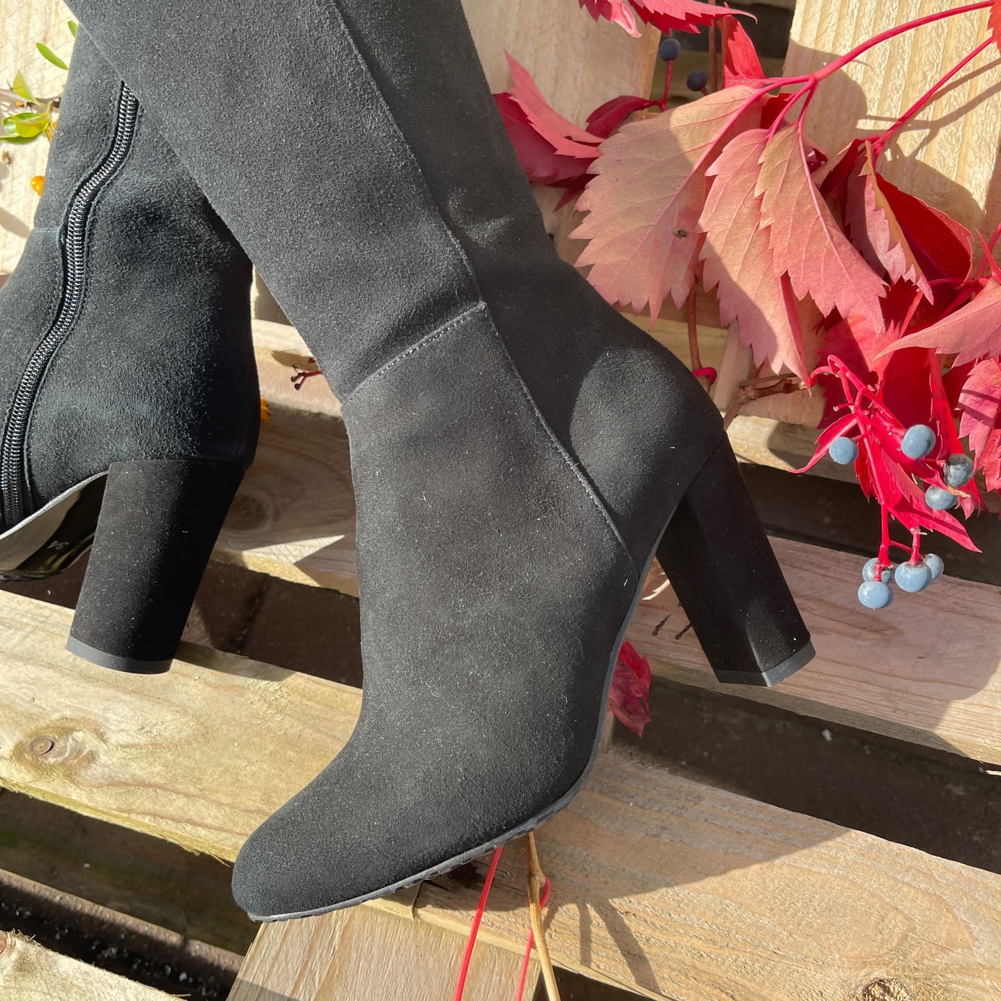 Petite size black suede knee high boots