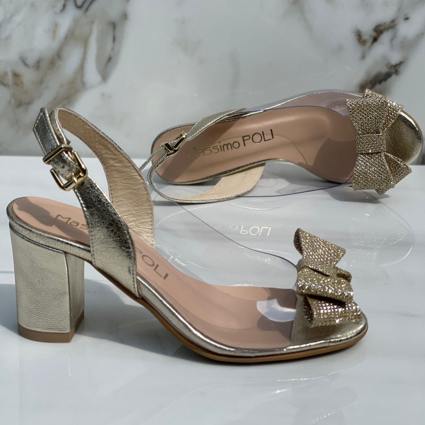 Petite wedding sandals in gold with a bow