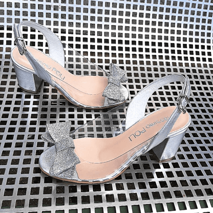 Petite wedding slingback shoes in silver leather