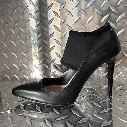 Black leather court heels