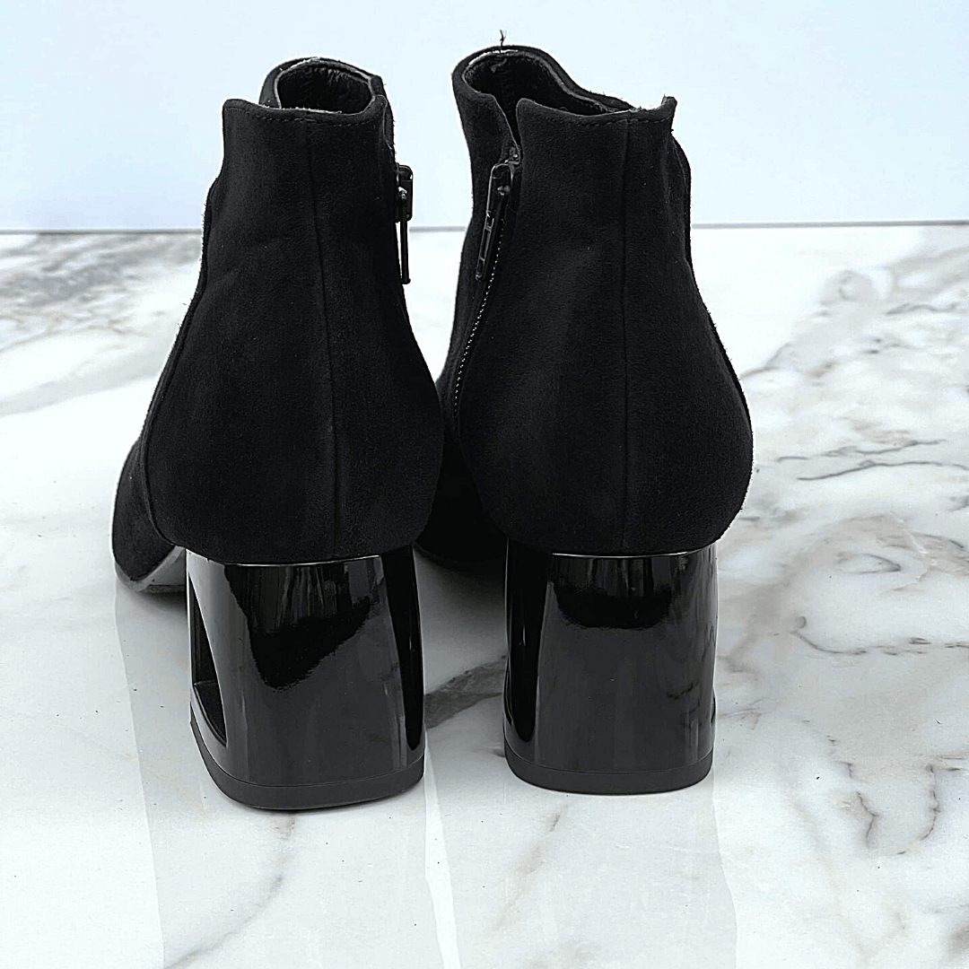 Block heel ankle boots in black suede