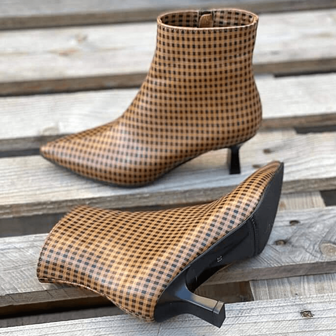 Kitten heel ankle boots in brown leather