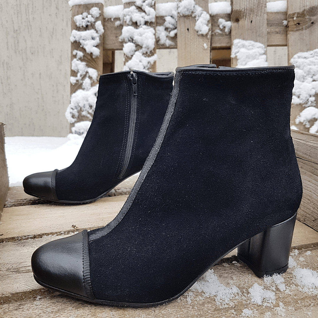 Round toe black ankle boots in suede