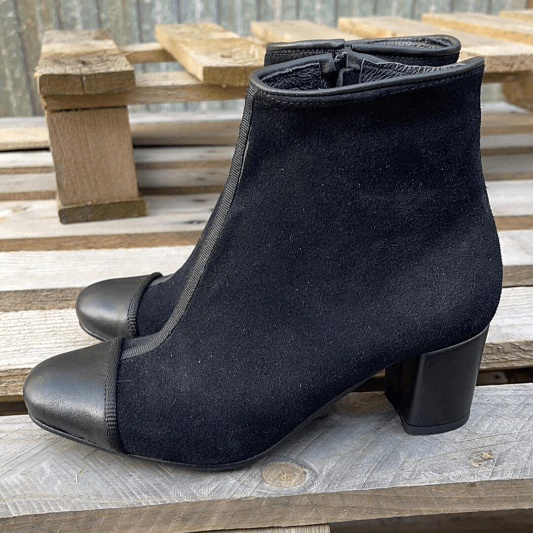 Block heel petite ankle boots in black suede