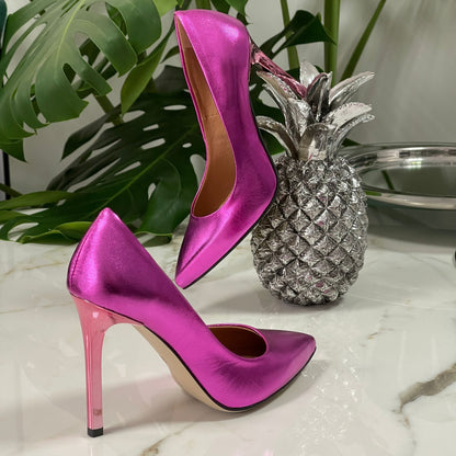 Petite size hot pink leather court heels