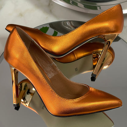 Gold leather petite court heels