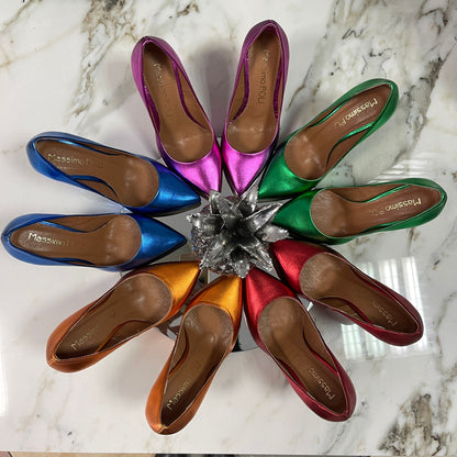 A rainbow of colourful high heels arranged in a circle