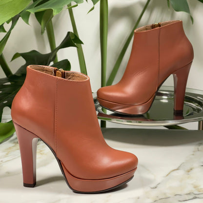 Platform ankle boots in brown leather