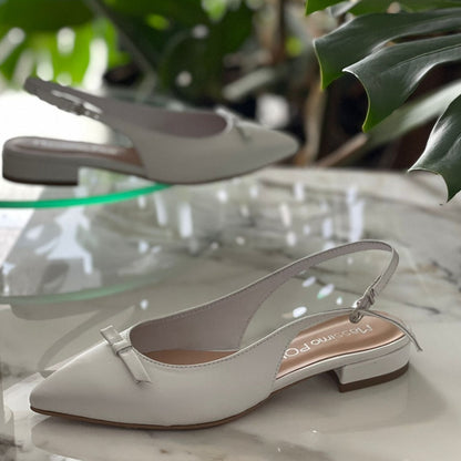 Petite white leather open heel ballerina shoes