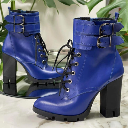 Dark blue leather stomper boots 